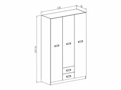 Armario Puccini -Grafito, 3 Puertas, Altillo y 2 Cajones, Perfecto para Dormitorios Matrimoniales e Infantiles, Madera, 130x207,6x50 cm.^ Sale