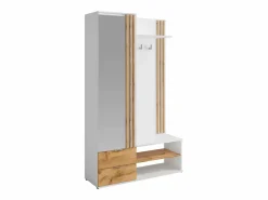 Vente-unique Armario recibidor con espejo y almacenamiento - Blanco y Natural - JANAKIA Color natural claro / Blanco Clearance
