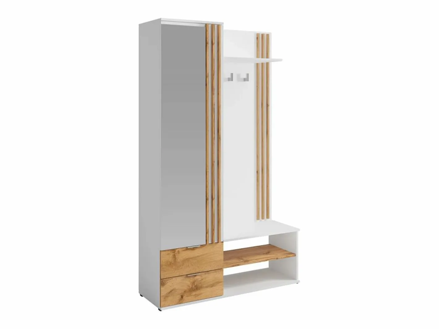 Vente-unique Armario recibidor con espejo y almacenamiento - Blanco y Natural - JANAKIA Color natural claro / Blanco Clearance