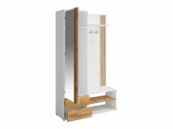 Vente-unique Armario recibidor con espejo y almacenamiento - Blanco y Natural - JANAKIA Color natural claro / Blanco Clearance