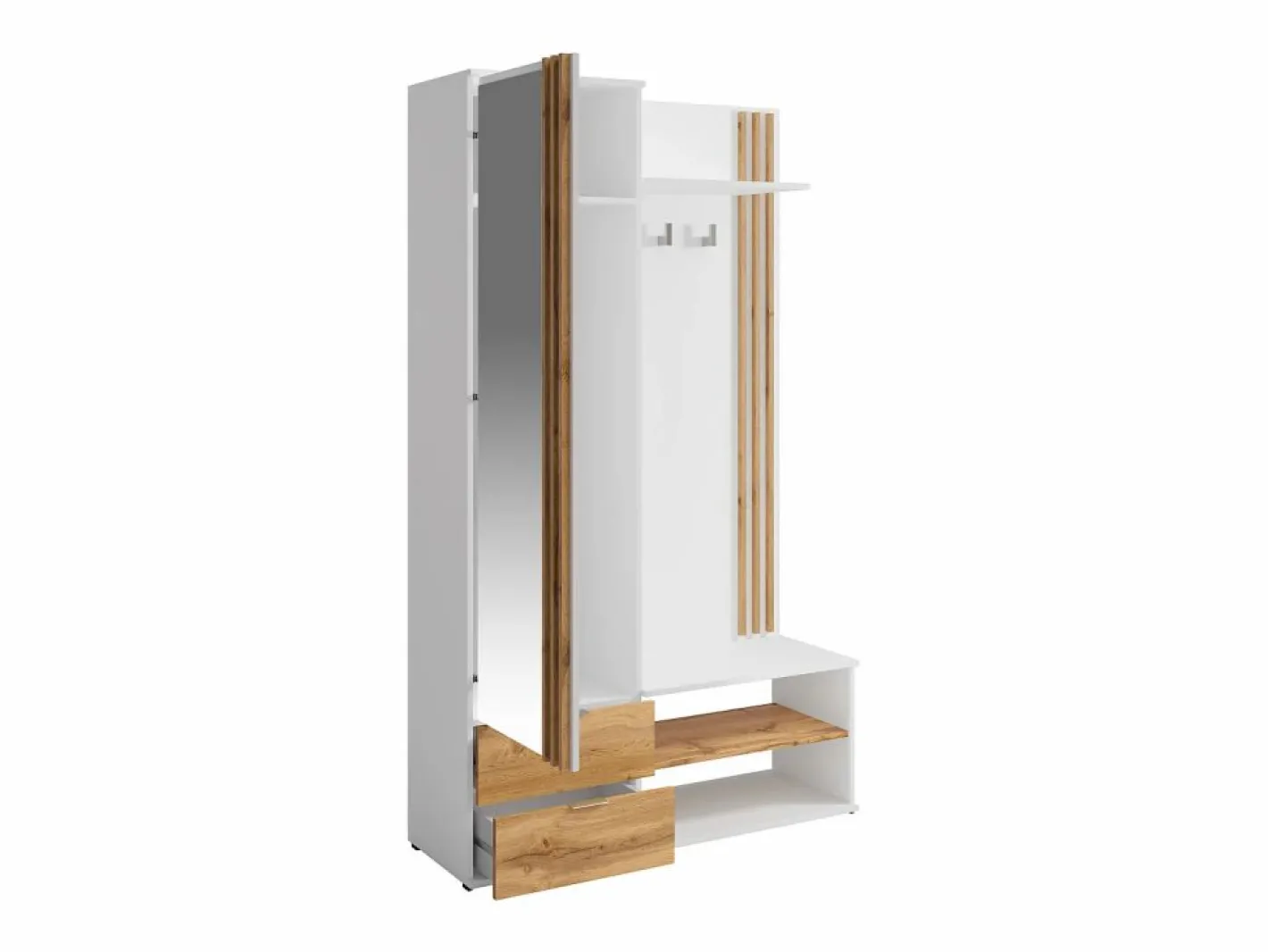 Vente-unique Armario recibidor con espejo y almacenamiento - Blanco y Natural - JANAKIA Color natural claro / Blanco Clearance