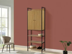 Vente-unique Armario De Entrada|Armario ropero -2 puertas, 3 estanterías y 1 barra para colgar la ropa - Color: roble y negro - TAPORA
