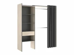 Vente-unique Armario ropero extensible Ancho 110/160 cm cortina, cajón Color roble y antracita LAURENT Gris antracita New