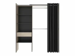 Vente-unique Armario ropero extensible Ancho 110/160 cm cortina, cajón Color roble y antracita LAURENT Gris antracita New