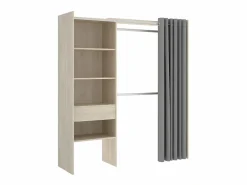 Vente-unique Armario Abierto, Vestidor|Armario ropero extensible (110 / 160 cm) con cortina y cajón. Color roble. LAURENT