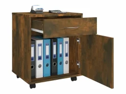 vidaxl Cajonera De Escritorio|Armario ruedas madera contrachapada roble ahumado 45x38x54 cm