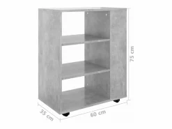 vidaxl Cajonera De Escritorio|Armario ruedas madera contrachapada hormigón 60x35x75 cm