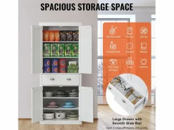 Armario SucceBuy de Despensa de Cocina 183cm, 4 Puertas, 3 Estantes Ajustables, Almacenamiento, Diseñado para Familias Grandes y Restaurantes Blanco Discount