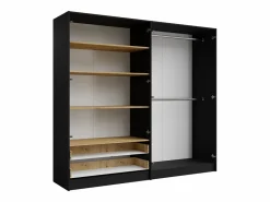 Vente-unique Armario|Armario TUNALO de 4 puertas y 2 cajones con espejo, de 220 cm de ancho, en color negro y natural