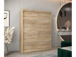 Abiks Möbel ARMARIO VERONA 1 DE PUERTAS CORREDERAS 200/150/62 2 puertas (sonoma/sonoma) Beige / Plateado Outlet