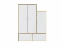 Vente-unique Armario vestidor con 3 puertas, 1 perchero y 2 compartimentos - Blanco y natural - NYVELA Color natural claro / Blanco Hot