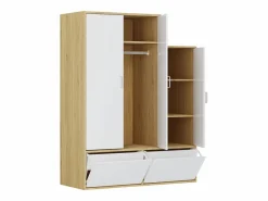 Vente-unique Armario vestidor con 3 puertas, 1 perchero y 2 compartimentos - Blanco y natural - NYVELA Color natural claro / Blanco Hot