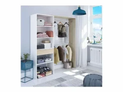 Armario vestidor Elfos con estantes y un cajón y 2 barras de colgar blanco roble 187 cm a^ Outlet