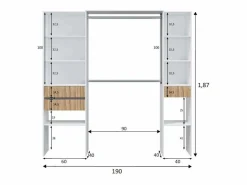 Armario Abierto, Vestidor|Armario vestidor Tempo con 3 cajones y 2 barras de colgar color /natur. 187 cm alto