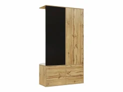 Armario 100x38x108.1 cm - Con espejo - Con zapatero - Con ganchos y perchas retráctiles - Negro + Natural^ModernLuxe