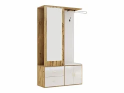 ModernLuxe Armario De Entrada|Armario 100x38x108.1 cm - Con espejo - Con zapatero - Con ganchos y perchas retráctiles - Blanco + Natural