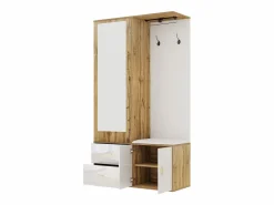 ModernLuxe Armario De Entrada|Armario 100x38x108.1 cm - Con espejo - Con zapatero - Con ganchos y perchas retráctiles - Blanco + Natural