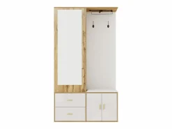 ModernLuxe Armario De Entrada|Armario 100x38x108.1 cm - Con espejo - Con zapatero - Con ganchos y perchas retráctiles - Blanco + Natural