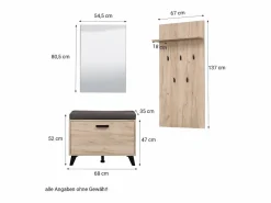 Mueble Perchero|Armario 53,5x192x35 cm Madera de roble gris Juego de pasillo de 5 piezas
