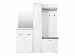 Merax Armario/perchero - 150 x 36 x 180 cm - con banco zapatero + mueble de almacenaje + espejo + cajones - aglomerado - Blanco Hot