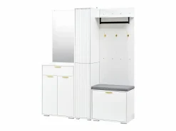 Merax Armario/perchero - 150 x 36 x 180 cm - con banco zapatero + mueble de almacenaje + espejo + cajones - aglomerado - Blanco Hot