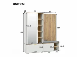 Merax Armario De Entrada|Armario/perchero - 160 x 38 x 180 cm - con mueble y banco zapatero + barra para colgar + 4 ganchos + espejo + puertas - aglomerado -