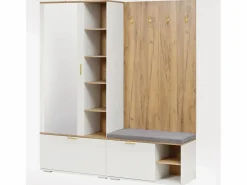 Merax Armario De Entrada|Armario/perchero - 160 x 38 x 180 cm - con mueble y banco zapatero + barra para colgar + 4 ganchos + espejo + puertas - aglomerado -