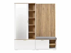 Merax Armario De Entrada|Armario/perchero - 160 x 38 x 180 cm - con mueble y banco zapatero + barra para colgar + 4 ganchos + espejo + puertas - aglomerado -