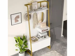 Armario/trastero con espejo + zapatero - ganchos metálicos - 78 x 38,5 x 180,5 cm - MDF -^Merax