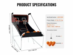Aro de Baloncesto Plegable, SucceBuy, Juego Arcade de Baloncesto Plegable para Interiores con Doble Tiro para 2 Jugadores y 5 Pelotas New