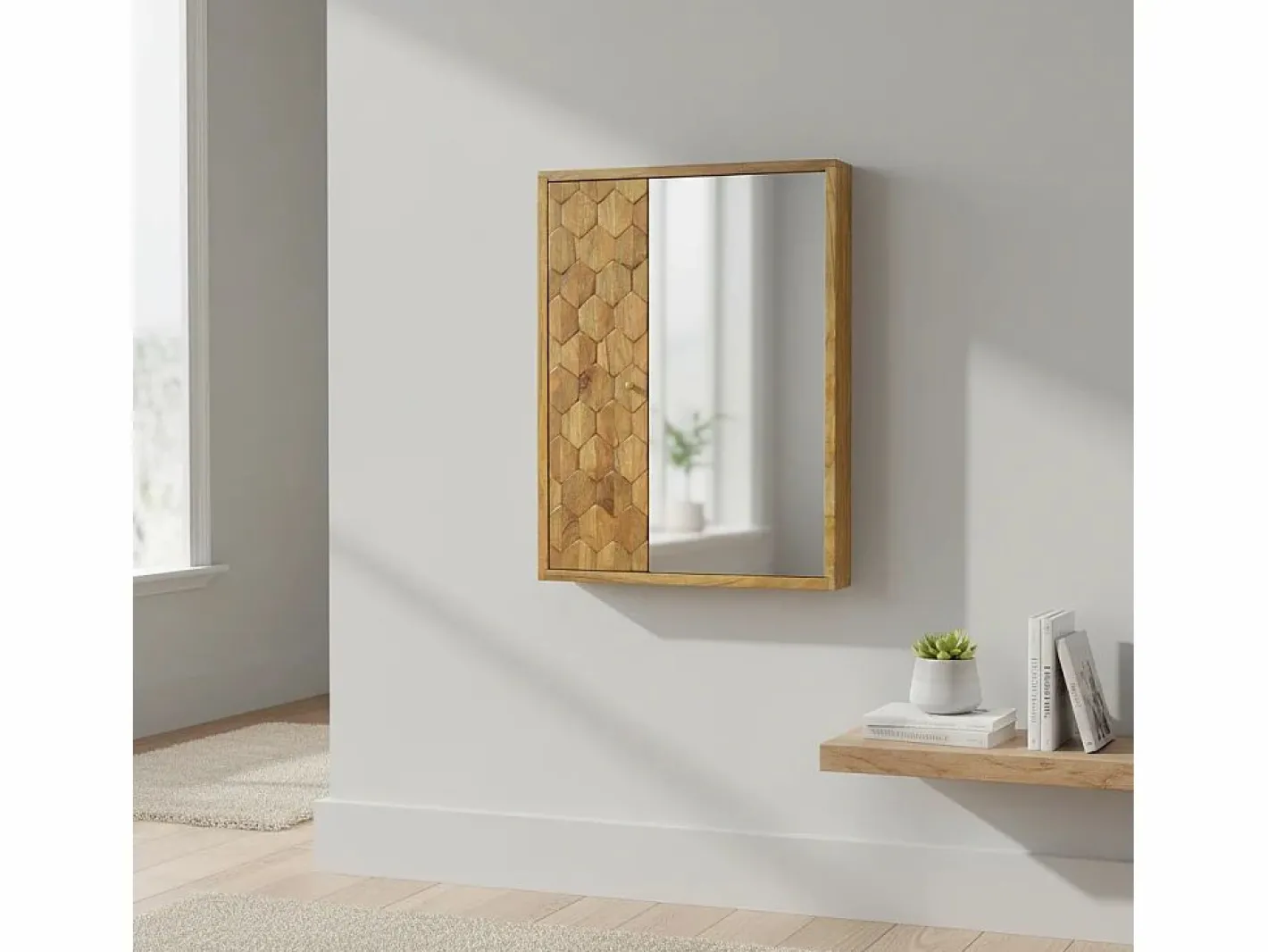 Artisan Furniture Armario de madera maciza con espejo tallado en forma de piña. Beige Sale