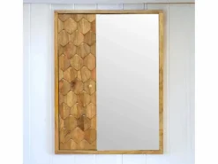 Artisan Furniture Armario de madera maciza con espejo tallado en forma de piña. Beige Sale
