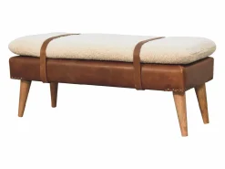 Banco Y Pie De Cama|Banco Y Pie De Cama|Artisan Furniture Banco de madera maciza de cuero de búfalo rizado.