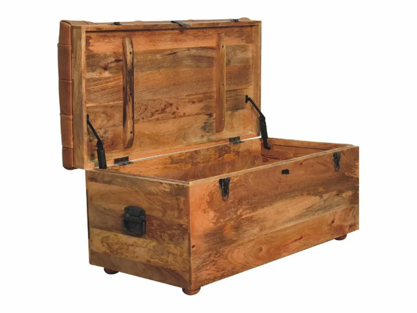 Artisan Furniture Madera maciza Baúl de almacenamiento estilo roble con piel de búfalo Marru00f3n Online