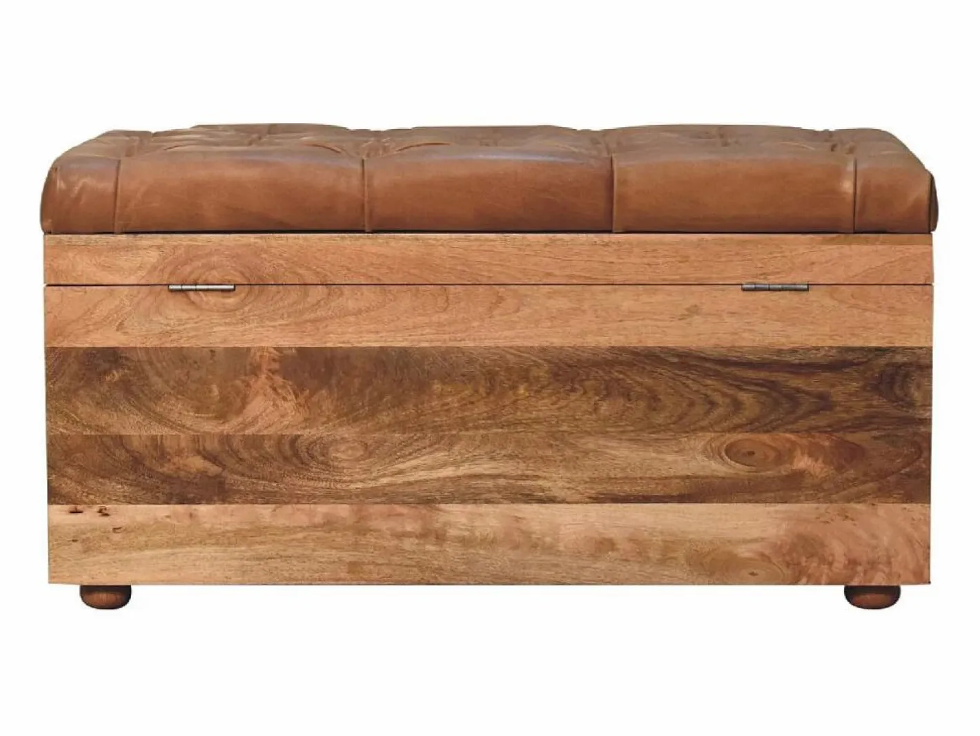 Artisan Furniture Madera maciza Baúl de almacenamiento estilo roble con piel de búfalo Marru00f3n Online