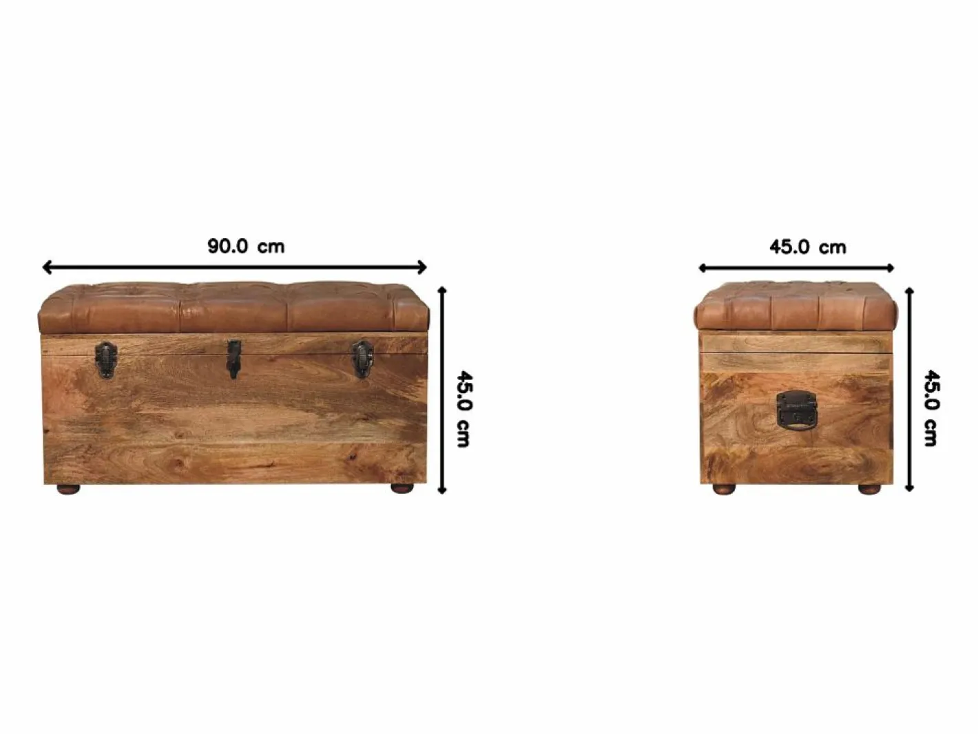 Artisan Furniture Madera maciza Baúl de almacenamiento estilo roble con piel de búfalo Marru00f3n Online