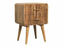 Mesita De Noche|Artisan Furniture Mesita de noche acanalada con barra en T de madera maciza