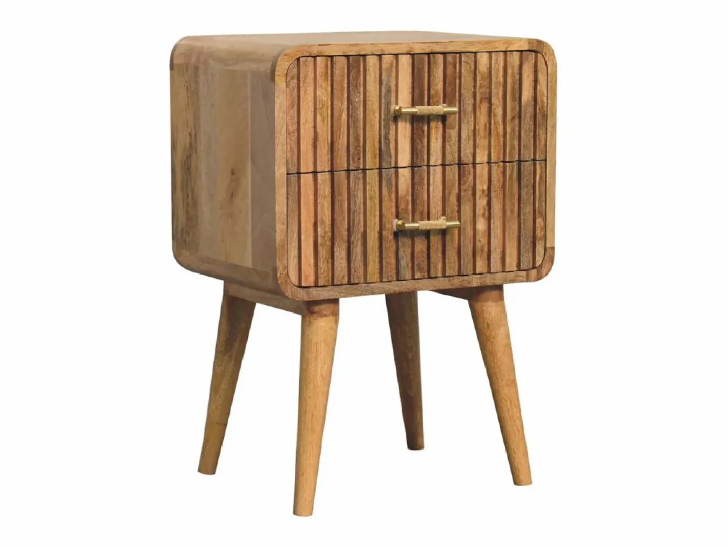 Mesita De Noche|Artisan Furniture Mesita de noche acanalada con barra en T de madera maciza