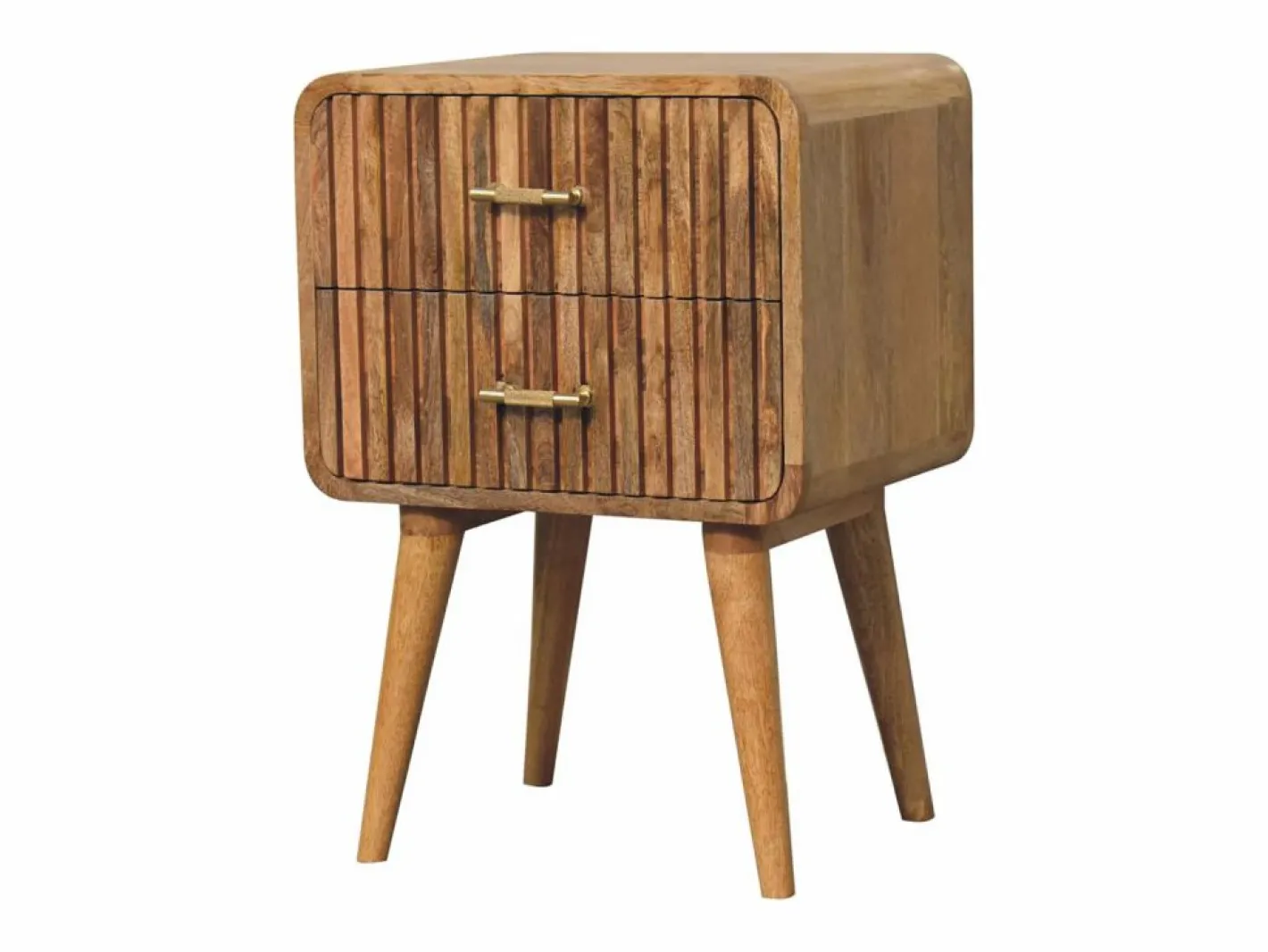 Mesita De Noche|Artisan Furniture Mesita de noche acanalada con barra en T de madera maciza