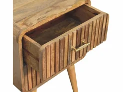 Mesita De Noche|Artisan Furniture Mesita de noche acanalada con barra en T de madera maciza