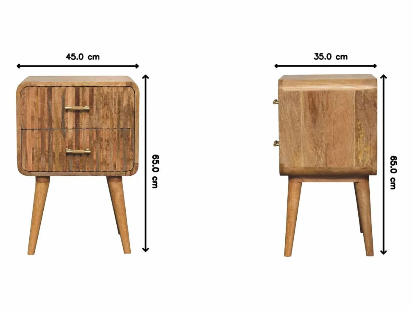 Mesita De Noche|Artisan Furniture Mesita de noche acanalada con barra en T de madera maciza