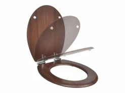 Asiento de inodoro con tapa de cierre suave marrón construcción de MDF 02_0002877^Helloshop26 Sale
