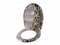 Helloshop26 Asiento de inodoro de cuerda de cáñamo Duroplast con diseño de estrella de mar mecanismo de cierre suave y cierres rápidos 19_0000724 Amarillo Sale