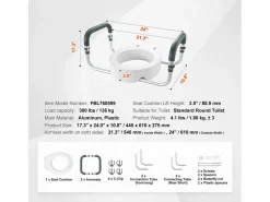 Asiento de Inodoro Elevado SucceBuy, 88,9 mm de Altura, Capacidad 136 kg, Barandillas de Aluminio,^ New