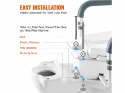 Asiento de Inodoro Elevado SucceBuy, 88,9 mm de Altura, Capacidad 136 kg, Barandillas de Aluminio,^ New