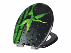 Helloshop26 Tapa De Inodoro|Asiento de inodoro premium tapa de inodoro con bisagras ajustables y cierre suave para baño familiar fabricado en bambú 19_0000735