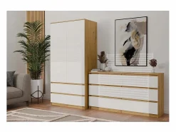 TOPESHOP Cómoda|ASTER – Cómoda ancha para dormitorio, salón o oficina – 6 cajones – 138x40x75 cm – Artesanal y blanco