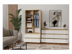 TOPESHOP Cómoda|ASTER – Cómoda ancha para dormitorio, salón o oficina – 6 cajones – 138x40x75 cm – Artesanal y blanco