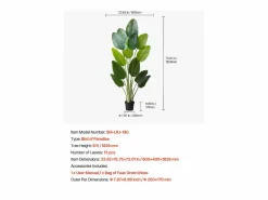 Planta Artificial|Ave del Paraíso Artificial SucceBuy, 1,8 m, Planta Artificial Tropical en Maceta, Falso Árbol Tropical, Planta Falsa Hojas Polietileno para Salón
