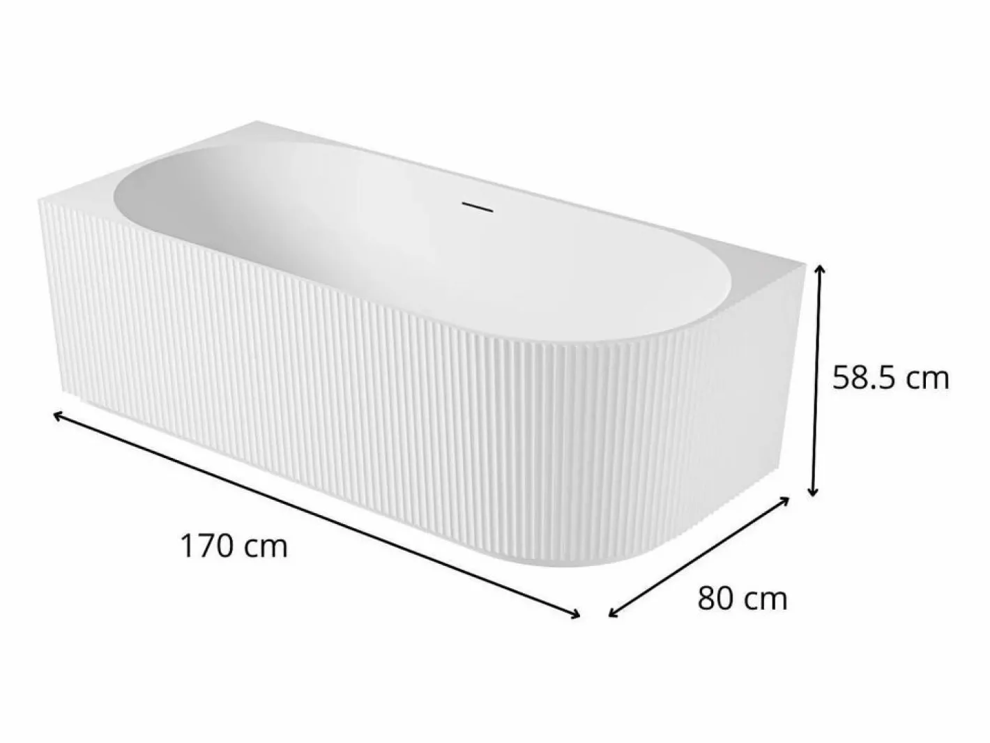 Bañera acrílica acanalada semi-isla blanca 170cm - Esquina izquierda STRIA Blanco